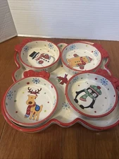 Temptations  Winter Whimsy Serving Set Appetizer Tray W/ 4 Oz Snack bowls