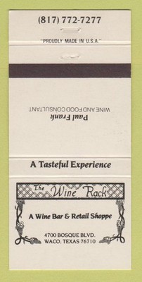 Matchbook Cover - The Wine Rack Wine Bar Liquor Store Waco TX 30 Strike