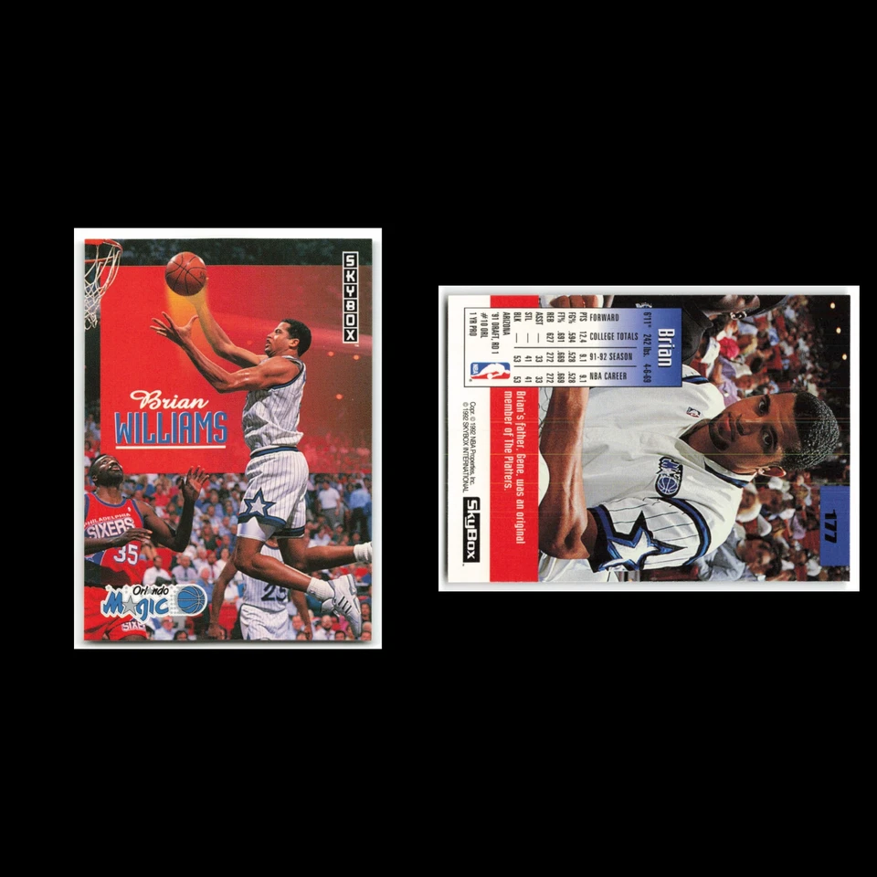 Tarjeta de baloncesto Brian Williams #177 1992 SkyBox Orlando Magic NBA casi nueva Foto 3 de 3