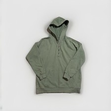 Womens Green Hoodie Pullover Henley Button Fleece Sweatshirt Size M Oversized