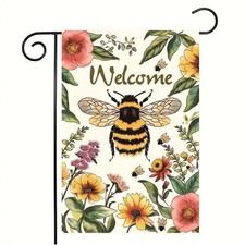  NEW STUNNING  WELCOME BEE WITH FLOWERS GARDEN FLAG  12"X 18"