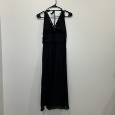 Y2K Rabbit Designs Black Formal Midi Dress Beaded Halter Back Size 10 Grunge