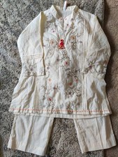 Kids Beige light weight Cotton Kurta/pants- girls with Embroidery, Size 5-6 YRS