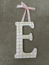Hand painted Wooden Hanging Letter E Pink Plaid Floral 9