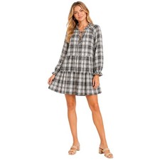 Show Me Your Mumu Black White Plaid Birdie Tiered Mini Dress S
