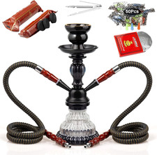 2 Hose Hookah Set, 11  Glass Hookah Shisha with Stable Glass Vase Base with Coal