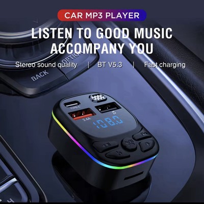 Car Music Adapter Bluetooth-Compatible 5.0 Type-C FM Modulator Car Quick Charger