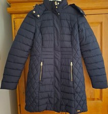 Image of New Joules size10 women's lightweight coat  navy Padded Coat Removable Hood 