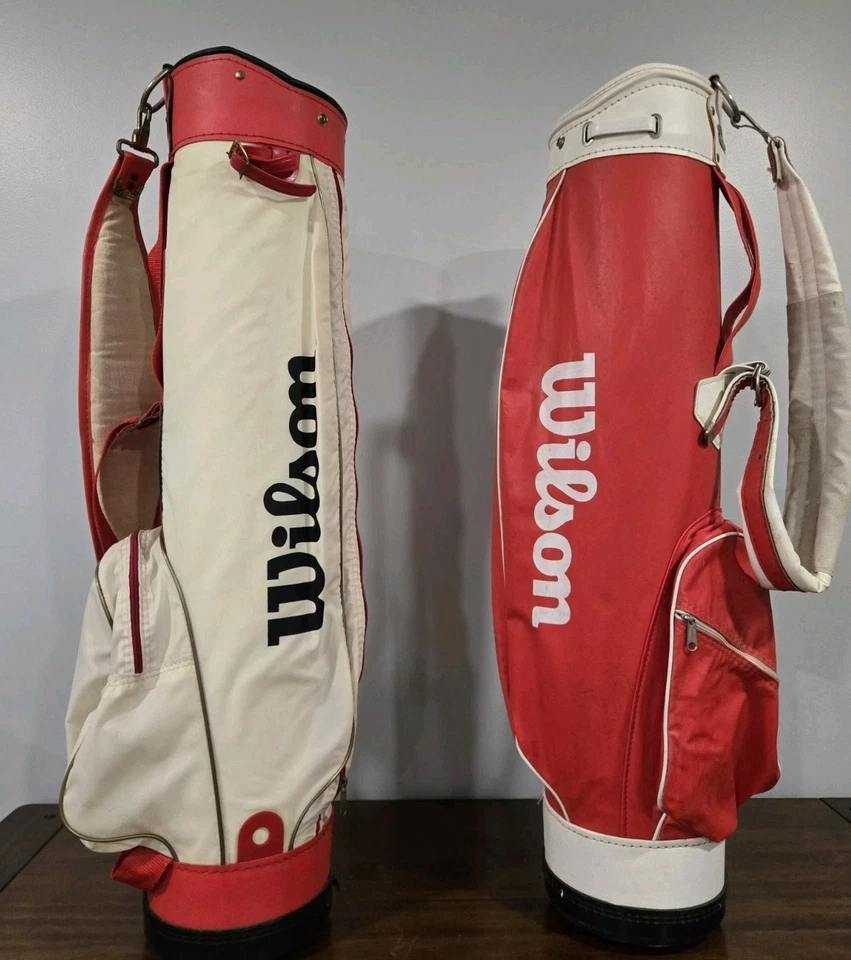 2 件 Wilson 复古高尔夫球袋红色和白色带肩带二手 — 第 2/4 张图片