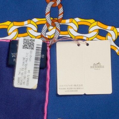 Hermes Scarf Stole Reaction en Chaines Chain Indigo Silk Auth New