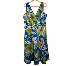 Robbie Bee Floral A-Line Midi Sundress 16W Empire Waist Lined Tropical Spring