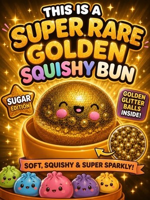 Gold Glitter Gel Squeeze Ball Squishy Bun Stress Reliever Toy, 2x2x2in