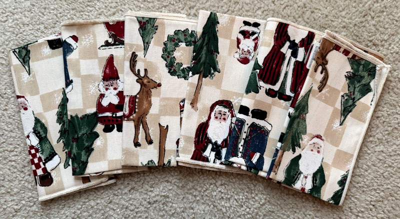 Christmas Santa Napkin Set of 6 Cotton/Linen NEW with Tags