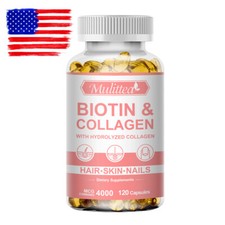 Biotin  Collagen Capsules 4000mcg For Hair,Skin,Nails,Gluten Free-120 Caps