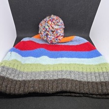 Old Navy Unisex Adult Pom Pom Hat Beanie Knitted Rainbow Color Stripes Wool B