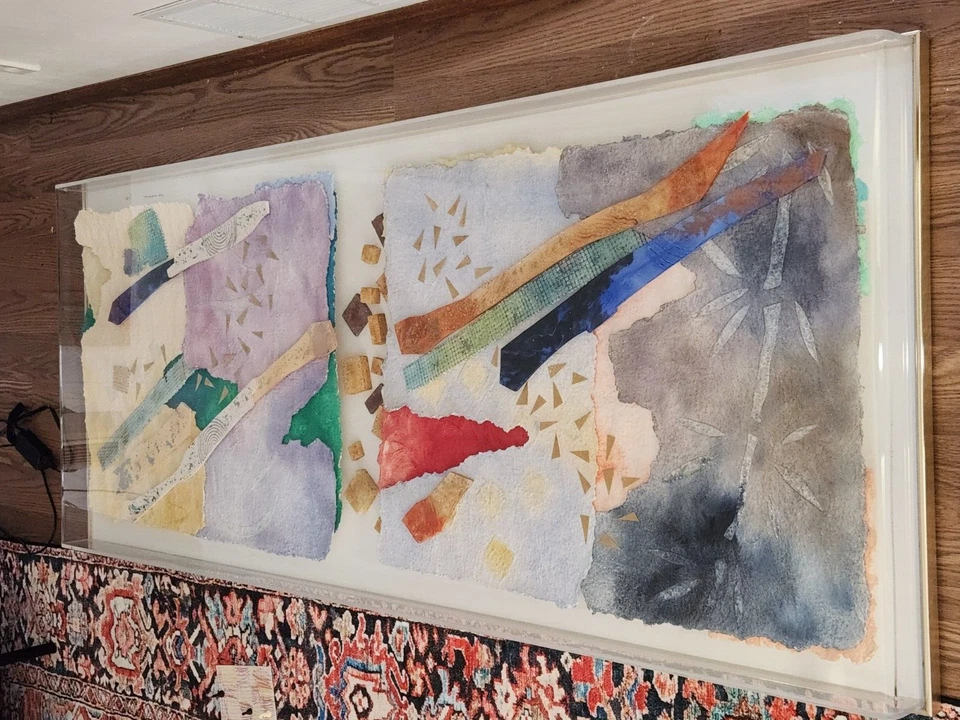 Caja de sombra acrílica arte encontrado dimensional abstracto original firmado 72 x 30 x 3,75 Foto 2 de 4