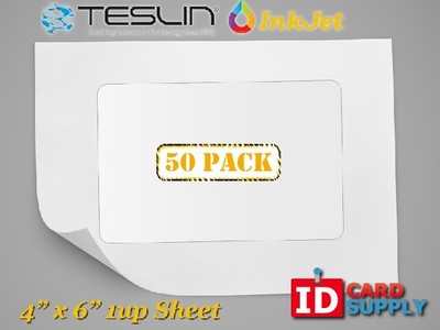 Teslin  Synthetic Paper - 4'' x 6'' Perforated 1-Up InkJet Sheet | Pack of 50