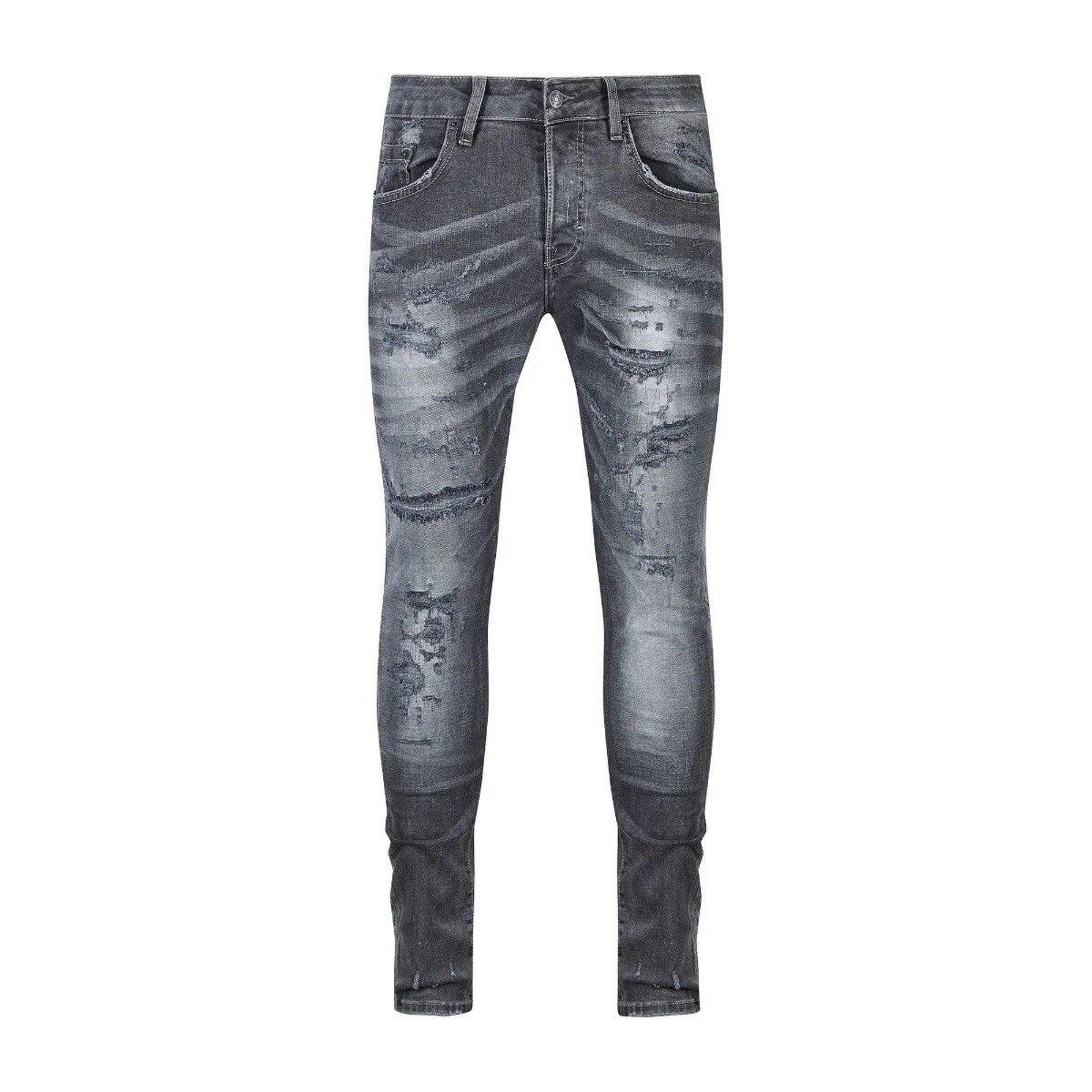 7THHVN MAGIC S794 GREY PAINT SPLATTER RIPPED JEANS 