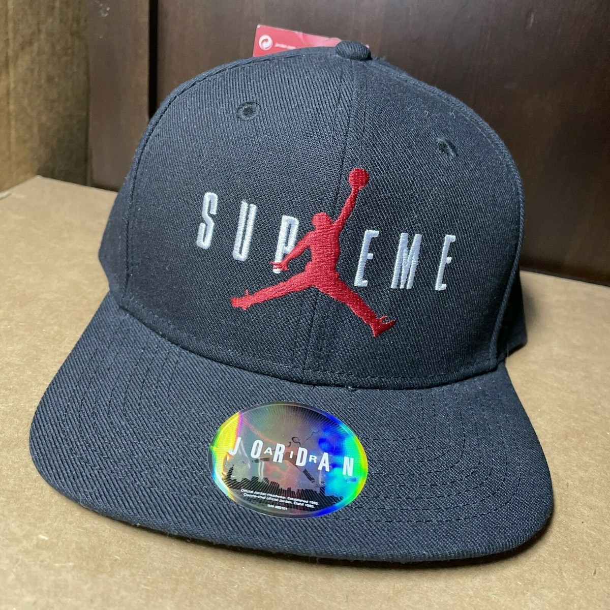 New Supreme Air Jordan 6-Panel Cap Hat Black Snapback Red Jumpman logo 799706
