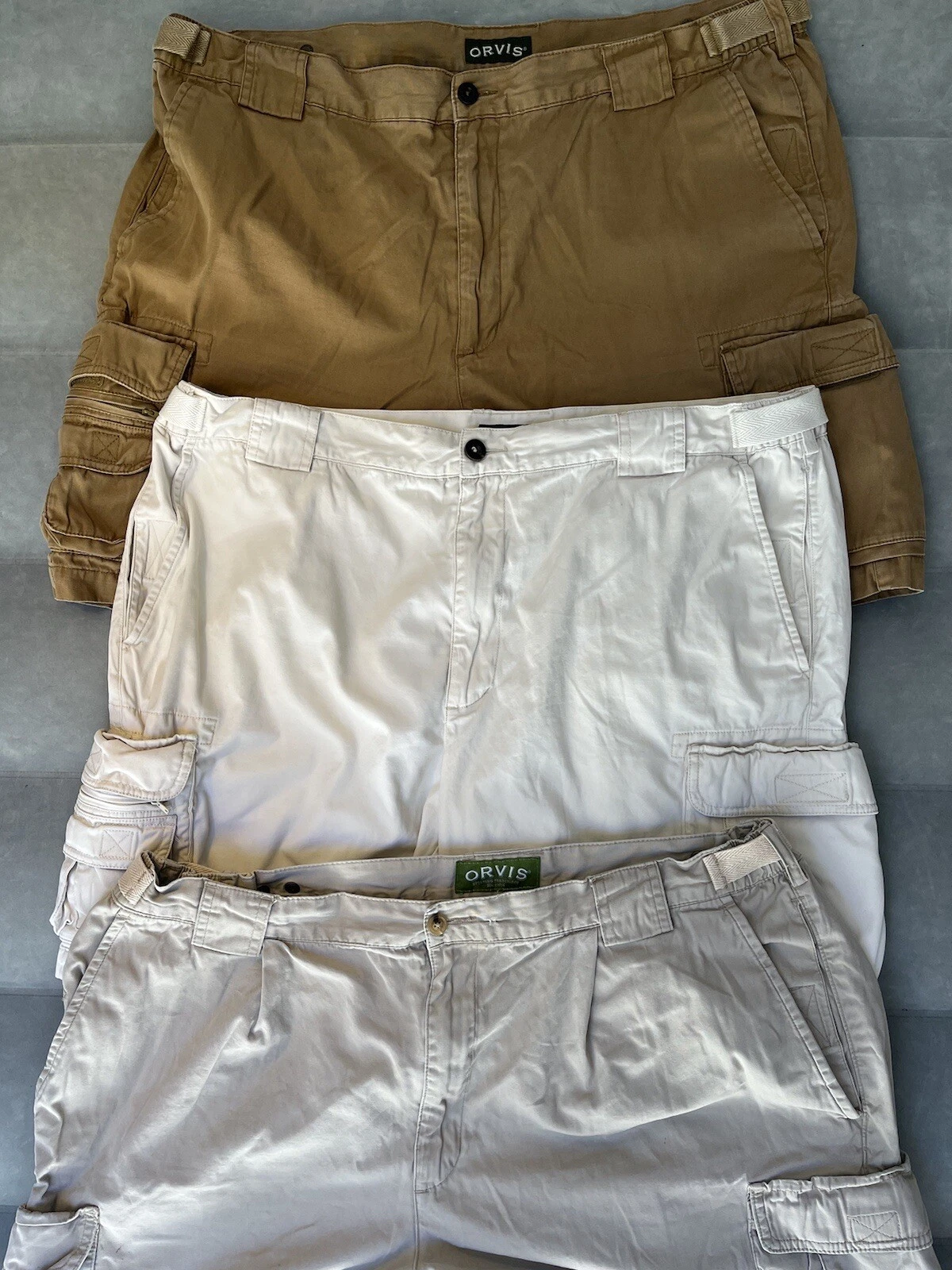 Orvis Men 40-42 Cargo Leather Trim Pockets Safari Hunting Fishing Lot 3 Shorts