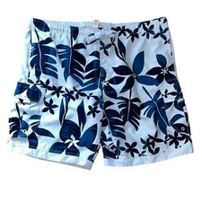 Mossimo Men  s White Blue Floral Lined Swim Trunks Size Large Drawstring Cargo