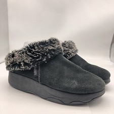 Vintage Y2K Skechers Jammers faux fur slip on mule clog leather sz 9 black suede