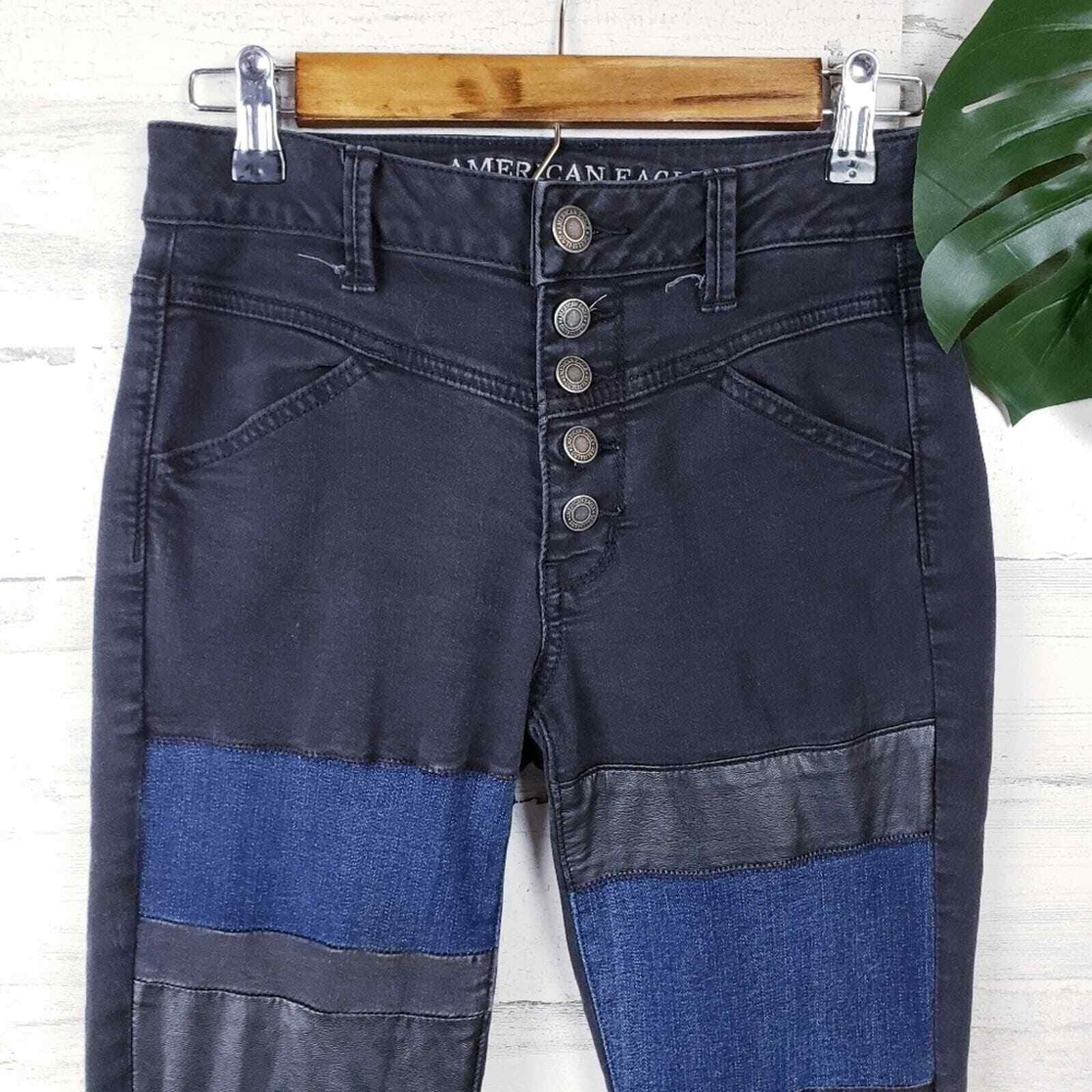 American Eagle Button Fly Hi-Rise Patch Jeggings … - image 3