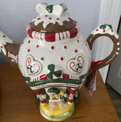 Blue Sky Clayworks Christmas GINGERBREAD BAKERY TEAPOT  NWT
