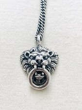 King Baby Studio 925 Silber Löwenkopf Anhänger an 24" Panzerkette Halskette