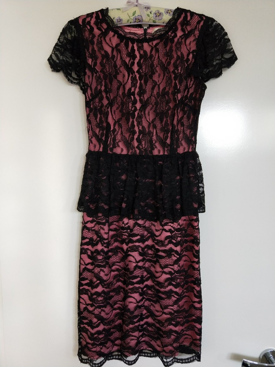 ORIGINAL Alannah Hill Black Lace with Pink under layer Formal