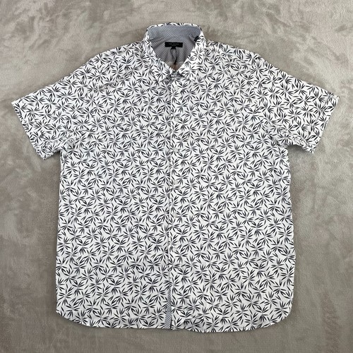 Ted Baker London Shirt Men 7 (3XL) White Leaf Print AOP Short Sleeve NWT $155
