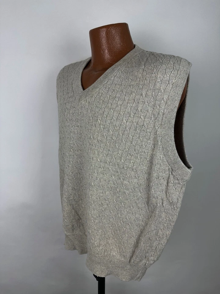 Chaleco Suéter Vintage Para Hombre XL Beige Tejido con Cable Algodón Golf Abuelo Papá Años 90 Foto 4 de 4