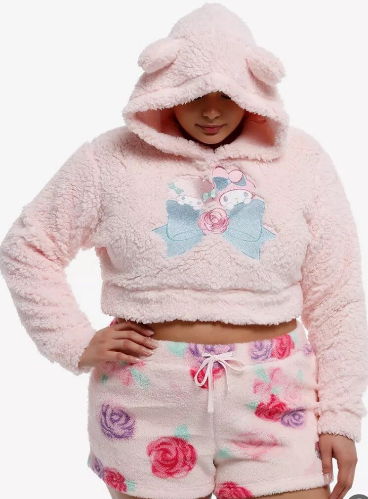My Melody & My Sweet Piano Fuzzy Girls Crop Hoodie Size SM | eBay