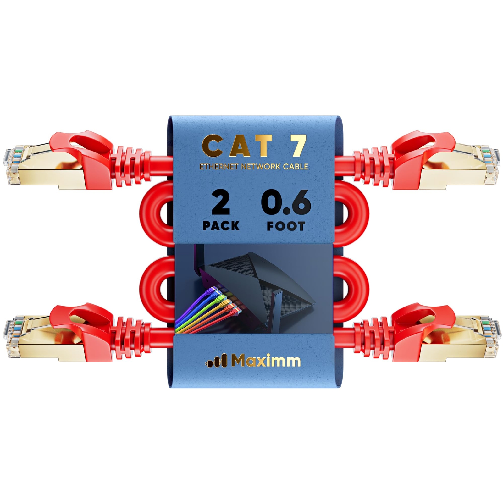 Cat 7 Ethernet Cable 0.6ft High-Speed Red LAN Patch Cord 2 Pack-image