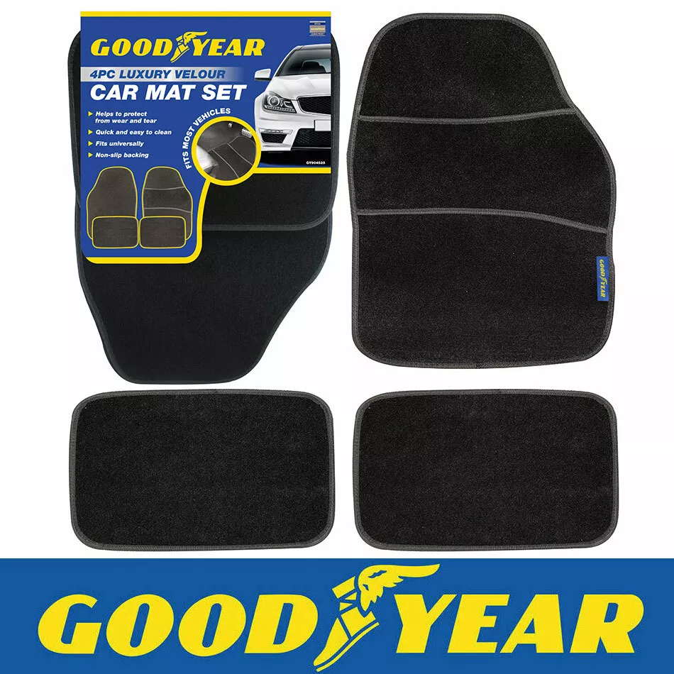 Goodyear 4pc Luxury Velour Car Mat Carpet Set Universal Fit Non-Slip  Backing