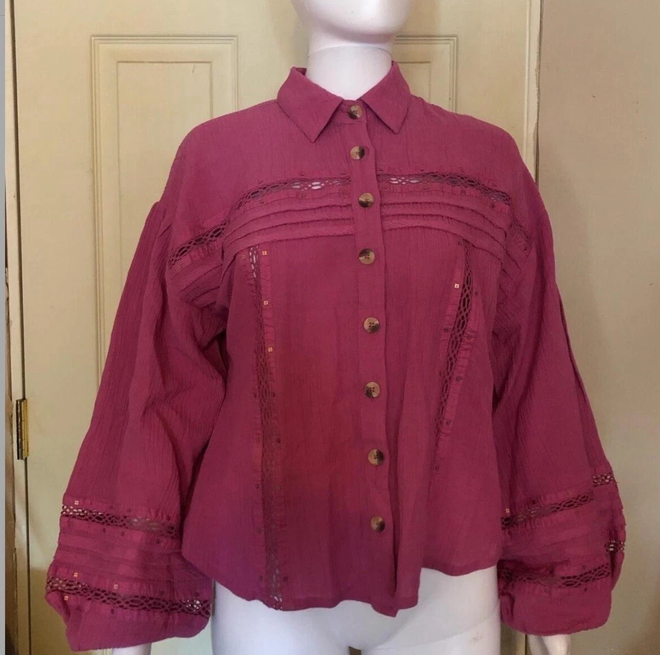 Camisa Free People Summer Stars manga hinchada botones crochet talla XS