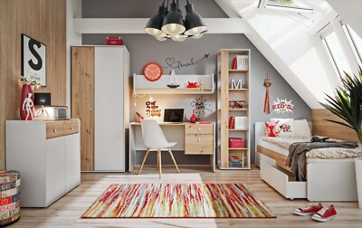 All4All Kinderzimmer VIVI Schrank Kommode Schreibtisch Bettgestell Artisan Grau