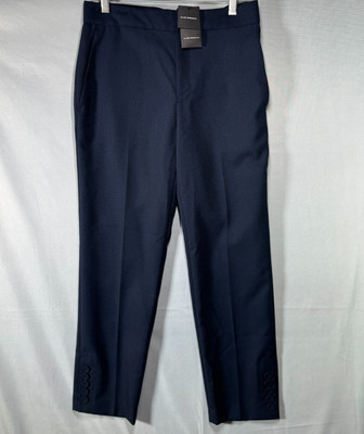 CLUB MONACO Women Navy Blue Self CVR Button Mid Rise Pants Pantalon Size 14 $189