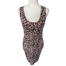 NWT New Pretty Little Thing Pink Leopard Print Scoop Bodycon Dress UK 14 US 10