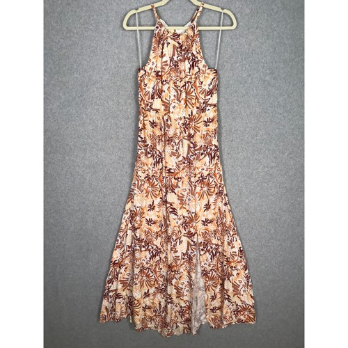 Joie Dress Small Brown Bloom Halter Maxi Flowy Neutral Sundress Resort Coastal