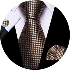Barry.Wang Classic Mens Ties Silk Necktie Pocket Square Cufflinks Set Woven Desi