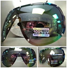 HUGE OVERSIZE VINTAGE SHIELD Style SUN GLASSES Large Gold Frame Polarized Lens