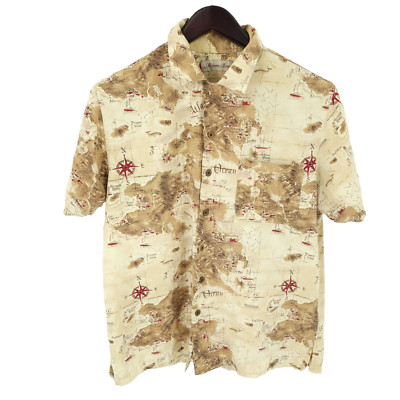 Milano Bay Shirt Mens Medium Button Up Travel Map Treasure Island Compass