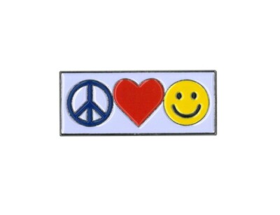 PEACE LOVE HAPPINESS 1-1/4'' x 1/2'' Enamel Vest Hat Backpack Pin (#1017)