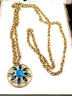 Huge vintage  Rhinestone Gold Tone Costume Jewelry Necklace & Pendant: 64" Chain