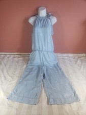 Anthropologie Cloth  Stone Blue Polka Dot Cropped Chambray Tencel Jumpsuit M