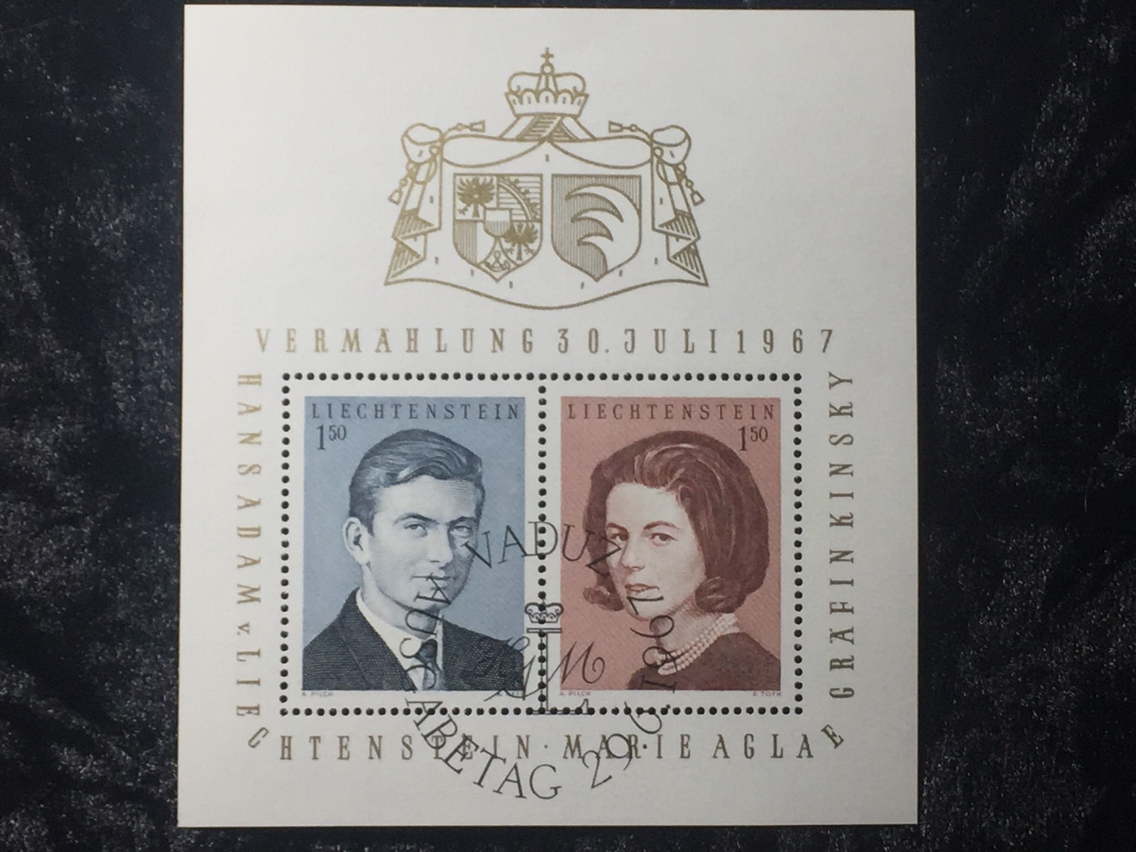 SCOTT #424 LIECHTENSTEIN SOUVENIR SHEET/STAMPS VALDUZ CANCEL MNH