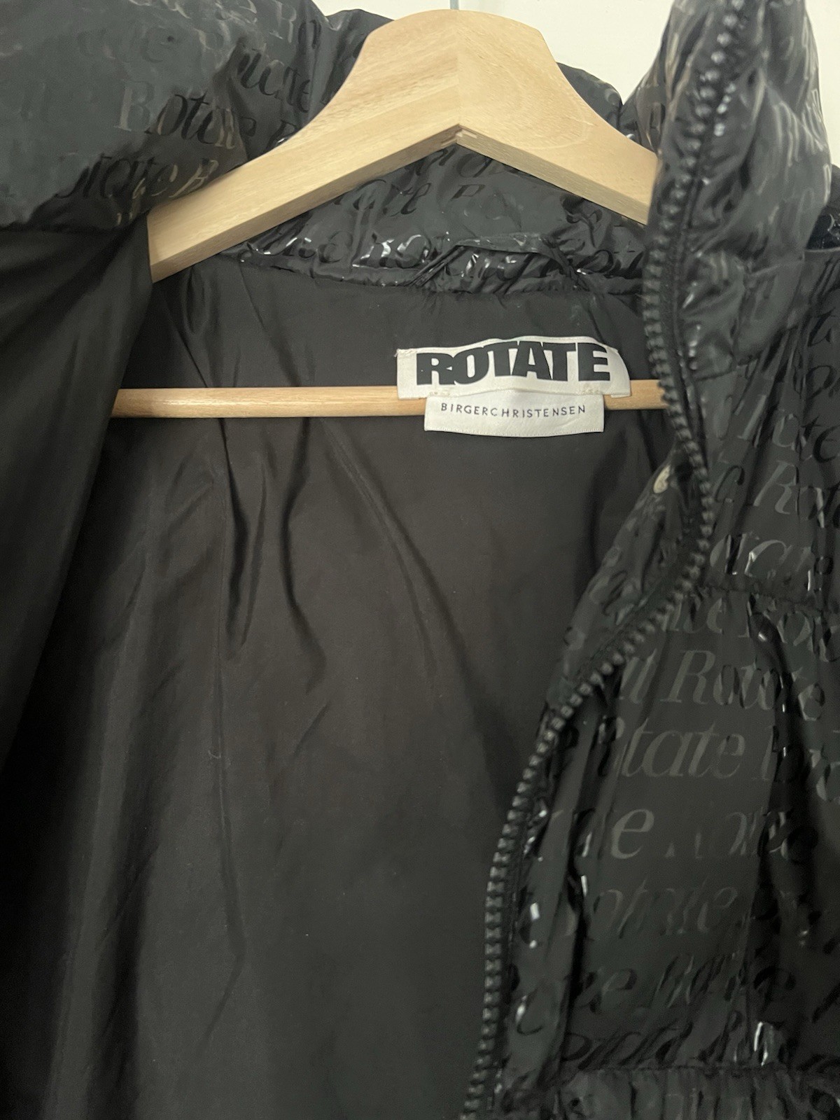 Black Shiny Rotate Birger Christensen Coat Size Small Excellent Condition image 7