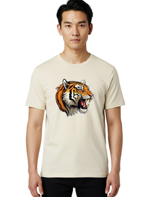 Tiger-Head-3 Mens Graphic Tee, 100% Cotton, Casual Summer Wear