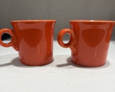 Fiesta 10oz Tom And Jerry Ring Handle Mug Poppy Orange EUC Made in USA Set Of 2